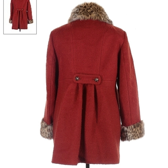 Apt 9 Wool Blend Rust Pea Coat Faux Fur Trim Women's 1X Plus Size Elegant EUC - Picture 2 of 16